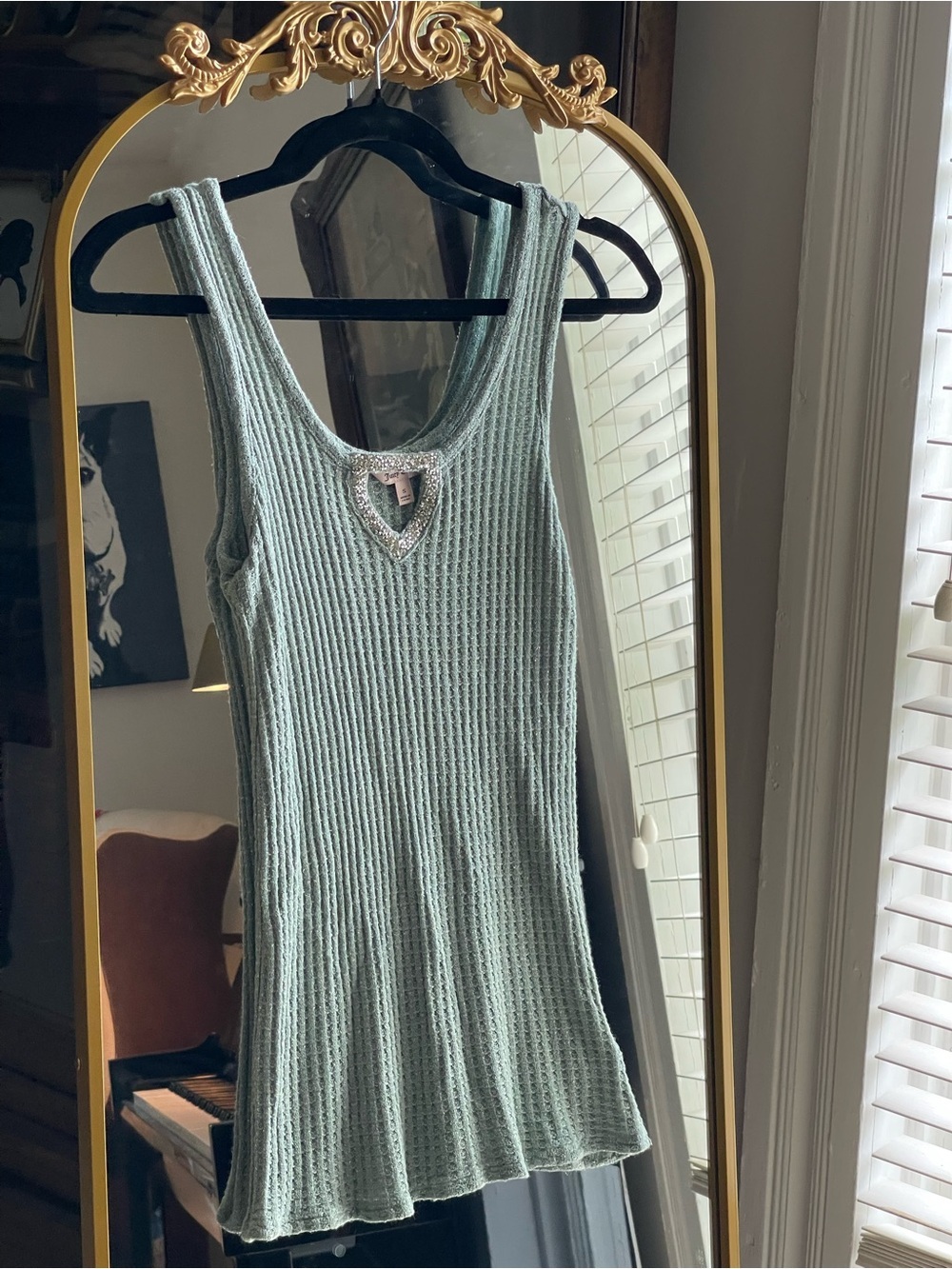 Juicy Couture Vintage Sage Green Metallic Ribbed Knit Tank Tunic Dress
